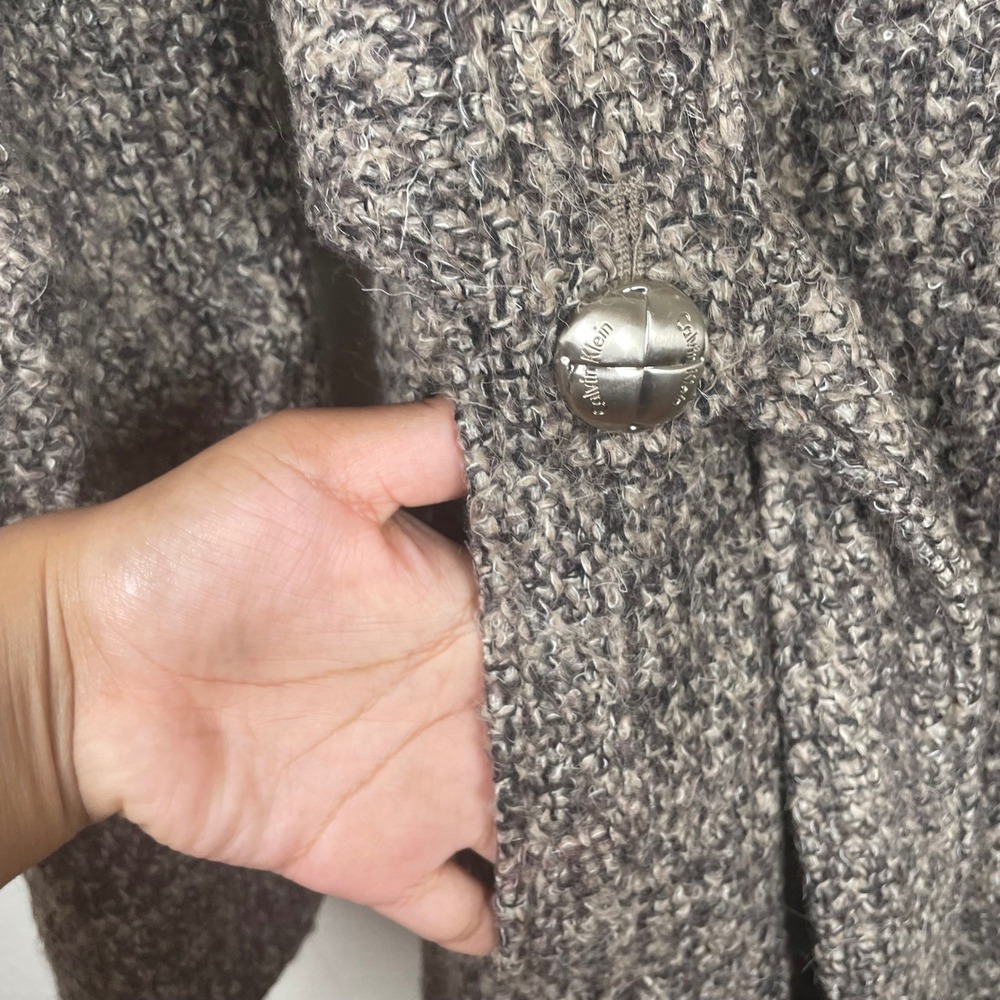 Calvin Klein Womens Wool Blend Double Breasted Belted Coat Taupe Tweed 10 NWT - Picture 4 of 9